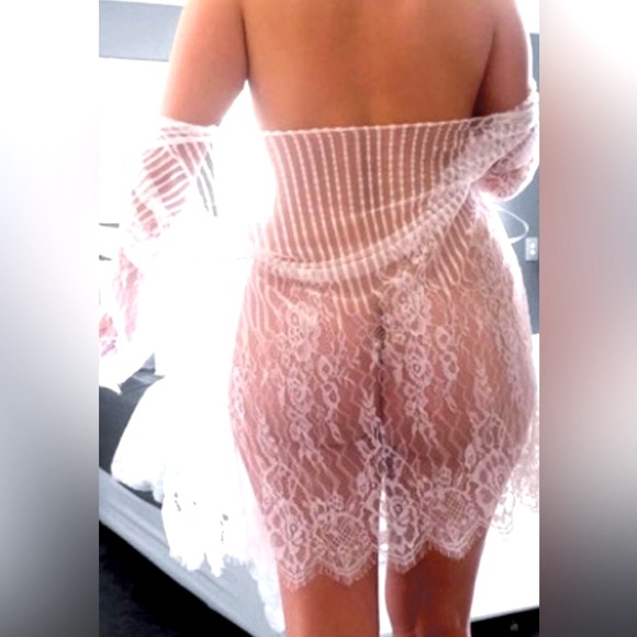 Pinstripes & Floral Lace W/1/2 ⭕️ Trim Sheer Vintage Designs Style Lace Robe - Picture 6 of 13